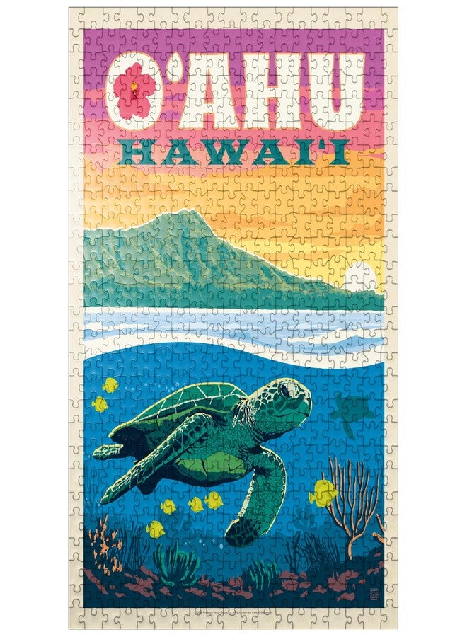 MyPuzzle.com MyPuzzle Hawaii: O'ahu (Sea Turtle), Vintage Poster - Premium 500 Piece Jigsaw Puzzle for Adults - Image 1
